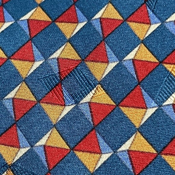 Mondo Uomo Bright Geometric Diamond Design Silk Tie Handmade In Italy - Picture 2 of 10